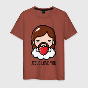 Мужская футболка хлопок с принтом Иисус любит тебя , 100% хлопок | прямой крой, круглый вырез горловины, длина до линии бедер, слегка спущенное плечо. | Тематика изображения на принте: доброта | иисус | любовь | молитва | облако | пасха