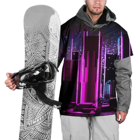 Накидка на куртку 3D с принтом PINK CITY , 100% полиэстер |  | Тематика изображения на принте: city | pink | purple | абстракция | город | ночной город