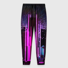Мужские брюки 3D с принтом PINK CITY в Тюмени, 100% полиэстер | манжеты по низу, эластичный пояс регулируется шнурком, по бокам два кармана без застежек, внутренняя часть кармана из мелкой сетки | Тематика изображения на принте: city | pink | purple | абстракция | город | ночной город
