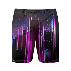 Мужские шорты спортивные с принтом PINK CITY в Петрозаводске,  |  | city | pink | purple | абстракция | город | ночной город