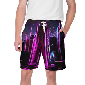 Мужские шорты 3D с принтом PINK CITY в Тюмени,  полиэстер 100% | прямой крой, два кармана без застежек по бокам. Мягкая трикотажная резинка на поясе, внутри которой широкие завязки. Длина чуть выше колен | Тематика изображения на принте: city | pink | purple | абстракция | город | ночной город