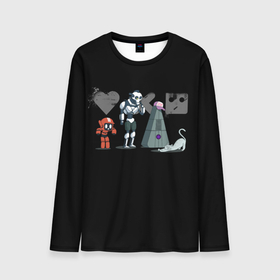 Мужской лонгслив 3D с принтом Любовь, Смерть & Роботы в Санкт-Петербурге, 100% полиэстер | длинные рукава, круглый вырез горловины, полуприлегающий силуэт | cat | cats | death | logo | love | netflix | robots | анимация | кино | кот | кошка | лого | любовь | нетфликс | роботы | сериал