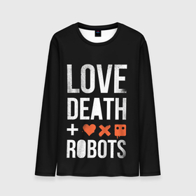 Мужской лонгслив 3D с принтом Love Death + Robots в Кировске, 100% полиэстер | длинные рукава, круглый вырез горловины, полуприлегающий силуэт | death | ldr | logo | love | netflix | robots | smile | анимация | кино | лого | лср | любовь | нетфликс | роботы | сериал | смайл | смайлик
