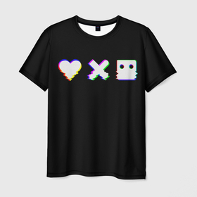 Мужская футболка 3D с принтом Love Death and Robots (Glitch) в Екатеринбурге, 100% полиэфир | прямой крой, круглый вырез горловины, длина до линии бедер | death | glitch | heart | ldr | logo | love | netflix | robots | smile | анимация | глитч | глич | кино | лого | лср | любовь | нетфликс | роботы | сердце | сериал | смайл | смайлик