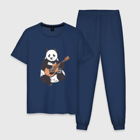 Мужская пижама хлопок с принтом Панда гитарист | Panda Guitar в Курске, 100% хлопок | брюки и футболка прямого кроя, без карманов, на брюках мягкая резинка на поясе и по низу штанин
 | acoustic | bear | bears | china | chineese panda | guitarist | music | акустическая гитара | гитара | китай | китайская панда | косолапый | медведь | медвежонок | милая панда | мишка | музыка | музыкант | пандочка | пандочки
