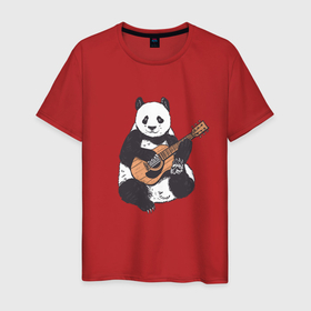 Мужская футболка хлопок с принтом Панда гитарист | Panda Guitar в Курске, 100% хлопок | прямой крой, круглый вырез горловины, длина до линии бедер, слегка спущенное плечо. | acoustic | bear | bears | china | chineese panda | guitarist | music | акустическая гитара | гитара | китай | китайская панда | косолапый | медведь | медвежонок | милая панда | мишка | музыка | музыкант | пандочка | пандочки