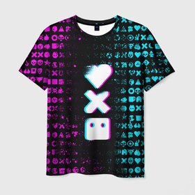 Мужская футболка 3D с принтом ЛЮБОВЬ СМЕРТЬ И РОБОТЫ в Екатеринбурге, 100% полиэфир | прямой крой, круглый вырез горловины, длина до линии бедер | death | hear | ldr | logo | love | netflix | robots | smile | анимация | кино | лого | лср | любовь | нетфликс | роботы | сердце | сериал | смайл | смайлик