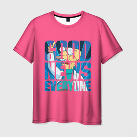 Мужская футболка 3D с принтом Good news everyone , 100% полиэфир | прямой крой, круглый вырез горловины, длина до линии бедер | bender | futurama | planet express | бендер | зоидберг | зойдберг | мульт | мультфильм | планетный экспресс | туранга лила | филипп джэй фрай | футурама