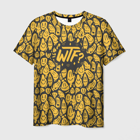 Мужская футболка 3D с принтом WTF в Белгороде, 100% полиэфир | прямой крой, круглый вырез горловины, длина до линии бедер | wtf | втф | граффити | надпись | смайлик | юмор