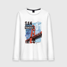 Мужской лонгслив хлопок с принтом Сан-Франциско , 100% хлопок |  | san francisco | usa | мост | надпись | путешествия | сан франциско | свобода | сша | туризм