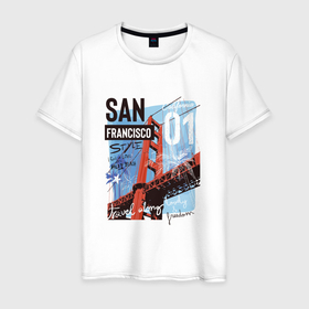 Мужская футболка хлопок с принтом Сан-Франциско в Белгороде, 100% хлопок | прямой крой, круглый вырез горловины, длина до линии бедер, слегка спущенное плечо. | san francisco | usa | мост | надпись | путешествия | сан франциско | свобода | сша | туризм