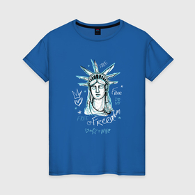 Женская футболка хлопок с принтом Статуя Свободы , 100% хлопок | прямой крой, круглый вырез горловины, длина до линии бедер, слегка спущенное плечо | freedom | ny | usa | граффити | надпись | нью йорк | статуя свободы | сша