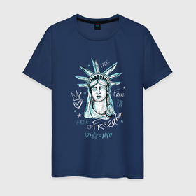 Мужская футболка хлопок с принтом Статуя Свободы в Петрозаводске, 100% хлопок | прямой крой, круглый вырез горловины, длина до линии бедер, слегка спущенное плечо. | freedom | ny | usa | граффити | надпись | нью йорк | статуя свободы | сша