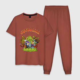 Мужская пижама хлопок с принтом Slurm team в Новосибирске, 100% хлопок | брюки и футболка прямого кроя, без карманов, на брюках мягкая резинка на поясе и по низу штанин
 | bender | futurama | planet express | бендер | мульт | мультфильм | планетный экспресс | туранга лила | филипп джэй фрай | футурама