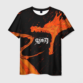 Мужская футболка 3D с принтом Дыхание Солнца   Demon slayer , 100% полиэфир | прямой крой, круглый вырез горловины, длина до линии бедер | anime | dragon | аниме | дракон | дыхание солнца | клинок рассекающий демонов | манга | монстр | мультфильм | огонь | персонаж | пламя | танджиро камадо