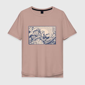 Мужская футболка хлопок Oversize с принтом Японская лягушка Укиё э , 100% хлопок | свободный крой, круглый ворот, “спинка” длиннее передней части | art | great wave | illustration | japan | japanese wave | kanji | storm | tentacle | toad | ukiyo e | wave | арт | большая волна | иероглифы | изобразительное искусство | иллюстрация | кандзи | картина | рисунок | шторм | щупальца | япония | 