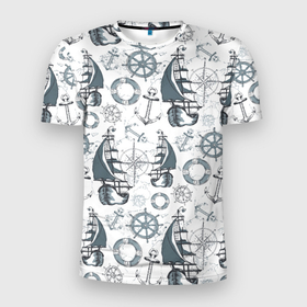 Мужская футболка 3D спортивная с принтом Морской узор  Nautical Pattern , 100% полиэстер с улучшенными характеристиками | приталенный силуэт, круглая горловина, широкие плечи, сужается к линии бедра | Тематика изображения на принте: anchor | anchors | lifebuoy | maritime | nautica | sail | sailboat | ship | ships | для моряков | компас | корабли | корабль | морская тематика | морской волк | моряк | парусник | роза ветров | спасательный круг | стороны света