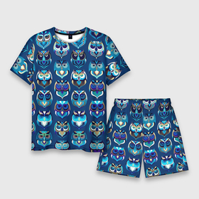 Мужской костюм с шортами 3D с принтом Совы ,  |  | Тематика изображения на принте: bird | monocle | owl | owlet | owls | моноколь | очки | птица | сова | совушка | совы