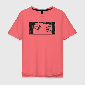 Мужская футболка хлопок Oversize с принтом Злая аниме девочка в Тюмени, 100% хлопок | свободный крой, круглый ворот, “спинка” длиннее передней части | anime | аниме | анимешница | девочка | лицо | лицо девушки