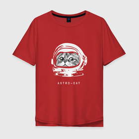 Мужская футболка хлопок Oversize с принтом Astro-cat в Кировске, 100% хлопок | свободный крой, круглый ворот, “спинка” длиннее передней части | Тематика изображения на принте: astronaut | cat | space | астронавт | космонавт | космос | кот