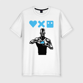 Мужская футболка хлопок Slim с принтом Love, Death and Robots | Zima Blue (Z) в Кировске, 92% хлопок, 8% лайкра | приталенный силуэт, круглый вырез ворота, длина до линии бедра, короткий рукав | death | love | love death robots | netflix | robots | vedeathrobots | xbot 4000 | zima blue | любовь | нетфликс | роботы | сериал | сериалы | синяя зима