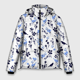 Мужская зимняя куртка 3D с принтом Цветы и птицы в Санкт-Петербурге, верх — 100% полиэстер; подкладка — 100% полиэстер; утеплитель — 100% полиэстер | длина ниже бедра, свободный силуэт Оверсайз. Есть воротник-стойка, отстегивающийся капюшон и ветрозащитная планка. 

Боковые карманы с листочкой на кнопках и внутренний карман на молнии. | Тематика изображения на принте: колокольчики | нежный | одуванчики | птица | птицы | рисунок | роза | ромашки | сирень | цветочек | цветочный | цветы