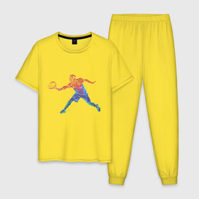 Мужская пижама хлопок с принтом Tennis player - man , 100% хлопок | брюки и футболка прямого кроя, без карманов, на брюках мягкая резинка на поясе и по низу штанин
 | colorful | player | tennis | игрок | спортсмен | теннис