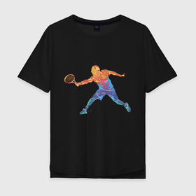 Мужская футболка хлопок Oversize с принтом Tennis player - man в Санкт-Петербурге, 100% хлопок | свободный крой, круглый ворот, “спинка” длиннее передней части | colorful | player | tennis | игрок | спортсмен | теннис