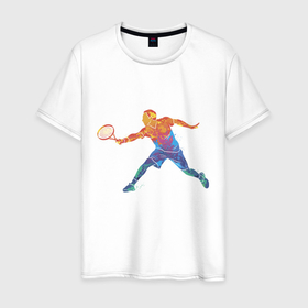 Мужская футболка хлопок с принтом Tennis player - man в Тюмени, 100% хлопок | прямой крой, круглый вырез горловины, длина до линии бедер, слегка спущенное плечо. | colorful | player | tennis | игрок | спортсмен | теннис
