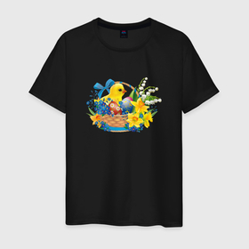 Мужская футболка хлопок с принтом Пасха в Курске, 100% хлопок | прямой крой, круглый вырез горловины, длина до линии бедер, слегка спущенное плечо. | корзина | пасха | пасхальные яйца | праздник | рисунок | цветы | цыпленок | яйца
