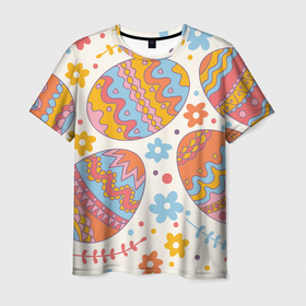 Мужская футболка 3D с принтом Пасхальные Яйца (Цветы) , 100% полиэфир | прямой крой, круглый вырез горловины, длина до линии бедер | пасха | пасхальные яйца | рисунок | цветы | яйца