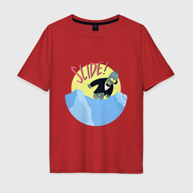 Мужская футболка хлопок Oversize с принтом Slide Bender в Новосибирске, 100% хлопок | свободный крой, круглый ворот, “спинка” длиннее передней части | bender | futurama | planet express | бендер | мульт | мультфильм | планетный экспресс | туранга лила | филипп джэй фрай | футурама