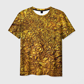 Мужская футболка 3D с принтом Сусальное золото в Кировске, 100% полиэфир | прямой крой, круглый вырез горловины, длина до линии бедер | Тематика изображения на принте: gold | золото | золотой | мятая | сусальное | фольга