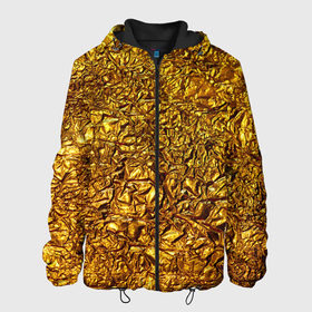 Мужская куртка 3D с принтом Сусальное золото в Новосибирске, ткань верха — 100% полиэстер, подклад — флис | прямой крой, подол и капюшон оформлены резинкой с фиксаторами, два кармана без застежек по бокам, один большой потайной карман на груди. Карман на груди застегивается на липучку | Тематика изображения на принте: gold | золото | золотой | мятая | сусальное | фольга