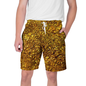 Мужские шорты 3D с принтом Сусальное золото в Новосибирске,  полиэстер 100% | прямой крой, два кармана без застежек по бокам. Мягкая трикотажная резинка на поясе, внутри которой широкие завязки. Длина чуть выше колен | gold | золото | золотой | мятая | сусальное | фольга