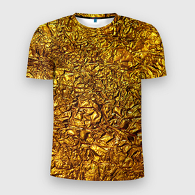 Мужская футболка 3D спортивная с принтом Сусальное золото в Петрозаводске, 100% полиэстер с улучшенными характеристиками | приталенный силуэт, круглая горловина, широкие плечи, сужается к линии бедра | gold | золото | золотой | мятая | сусальное | фольга