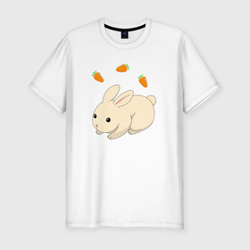 Мужская футболка хлопок Slim с принтом кролик с морковкой , 92% хлопок, 8% лайкра | приталенный силуэт, круглый вырез ворота, длина до линии бедра, короткий рукав | аниме | грызун | домашнее животное | животное | кролик | морковь | овощ | питомец