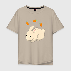 Мужская футболка хлопок Oversize с принтом кролик с морковкой в Петрозаводске, 100% хлопок | свободный крой, круглый ворот, “спинка” длиннее передней части | аниме | грызун | домашнее животное | животное | кролик | морковь | овощ | питомец