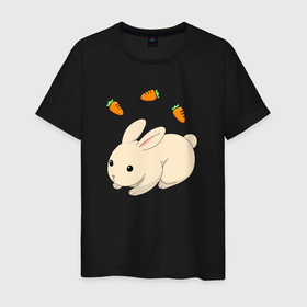 Мужская футболка хлопок с принтом кролик с морковкой в Петрозаводске, 100% хлопок | прямой крой, круглый вырез горловины, длина до линии бедер, слегка спущенное плечо. | аниме | грызун | домашнее животное | животное | кролик | морковь | овощ | питомец