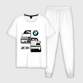 Мужская пижама хлопок с принтом BMW M3 E 36 / БМВ М3 E 36 в Курске, 100% хлопок | брюки и футболка прямого кроя, без карманов, на брюках мягкая резинка на поясе и по низу штанин
 | Тематика изображения на принте: bmw | e36. | m style | m3 | sport | x3 | x5 | x6 | x7 | авто | автомобиль | беха | бмв | бумер | м пакет | м3 | спорт