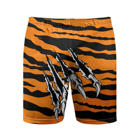 Мужские шорты спортивные с принтом След от когтей тигра в Екатеринбурге,  |  | tiger | восточный тигр | год тигра | когти | кошка | тигр | тигренок | хищник