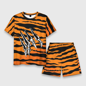 Мужской костюм с шортами 3D с принтом След от когтей тигра в Новосибирске,  |  | tiger | восточный тигр | год тигра | когти | кошка | тигр | тигренок | хищник