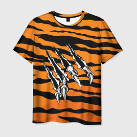 Мужская футболка 3D с принтом След от когтей тигра в Курске, 100% полиэфир | прямой крой, круглый вырез горловины, длина до линии бедер | tiger | восточный тигр | год тигра | когти | кошка | тигр | тигренок | хищник