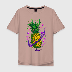 Мужская футболка хлопок Oversize с принтом АНАНАС в Курске, 100% хлопок | свободный крой, круглый ворот, “спинка” длиннее передней части | art | drawing | food | pineapple | ананас | арт | еда | рисунок