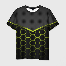 Мужская футболка 3D с принтом Зеленые соты в виде брони в Курске, 100% полиэфир | прямой крой, круглый вырез горловины, длина до линии бедер | 3d | 3д | luxury | versace | vip | абстракция | блеск | блестки | версаче | вип | паттерн | роскошь | соты | текстуры