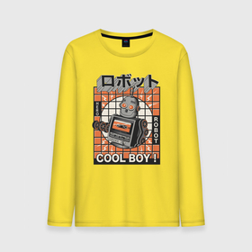 Мужской лонгслив хлопок с принтом Ретро робот cool boy в Тюмени, 100% хлопок |  | cool boy | кассета | кассетный робот | классный парень | парень | ретро | робот | электроника