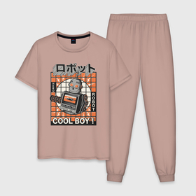 Мужская пижама хлопок с принтом Ретро робот cool boy , 100% хлопок | брюки и футболка прямого кроя, без карманов, на брюках мягкая резинка на поясе и по низу штанин
 | cool boy | кассета | кассетный робот | классный парень | парень | ретро | робот | электроника