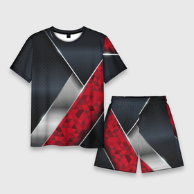 Мужской костюм с шортами 3D с принтом 3D BLACK AND RED METAL ,  |  | 3d | 3д | luxury | versace | vip | абстракция | блеск | блестки | версаче | вип | паттерн | роскошь | соты | текстуры