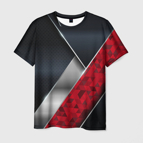 Мужская футболка 3D с принтом 3D BLACK AND RED METAL в Тюмени, 100% полиэфир | прямой крой, круглый вырез горловины, длина до линии бедер | 3d | 3д | luxury | versace | vip | абстракция | блеск | блестки | версаче | вип | паттерн | роскошь | соты | текстуры