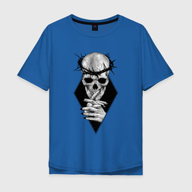 Мужская футболка хлопок Oversize с принтом Страшный череп в Курске, 100% хлопок | свободный крой, круглый ворот, “спинка” длиннее передней части | гнездо черепа | череп | черный череп